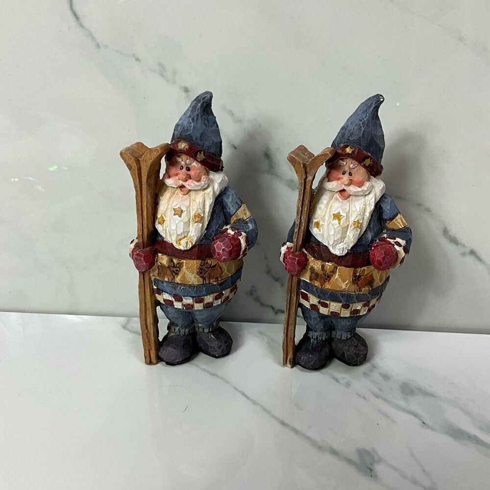 Set of 2 Resin Ski Santas